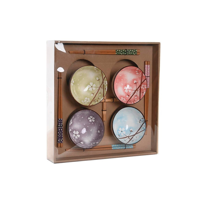 Set de Sushi DKD Home Decor 34 x 34 x 6,5 cm Copac Multicolor Gresie Oriental (12 Unități)