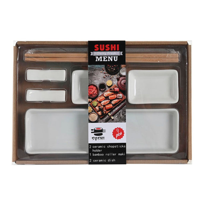 Set de Sushi DKD Home Decor 24 x 7 x 2 cm Natural Alb Gresie Oriental