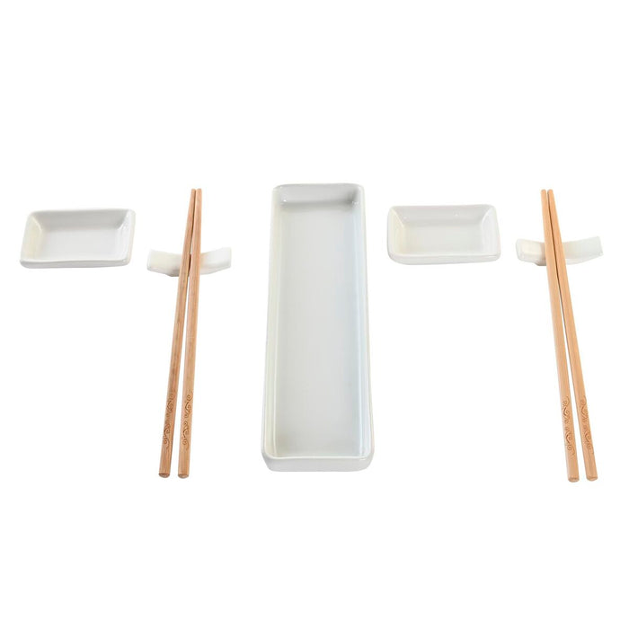 Set de Sushi DKD Home Decor 24 x 7 x 2 cm Natural Alb Gresie Oriental