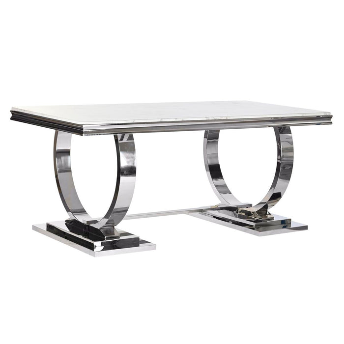 Masă de Sufragerie DKD Home Decor Argintiu Alb Oțel Marmură (180 x 90 x 75 cm)