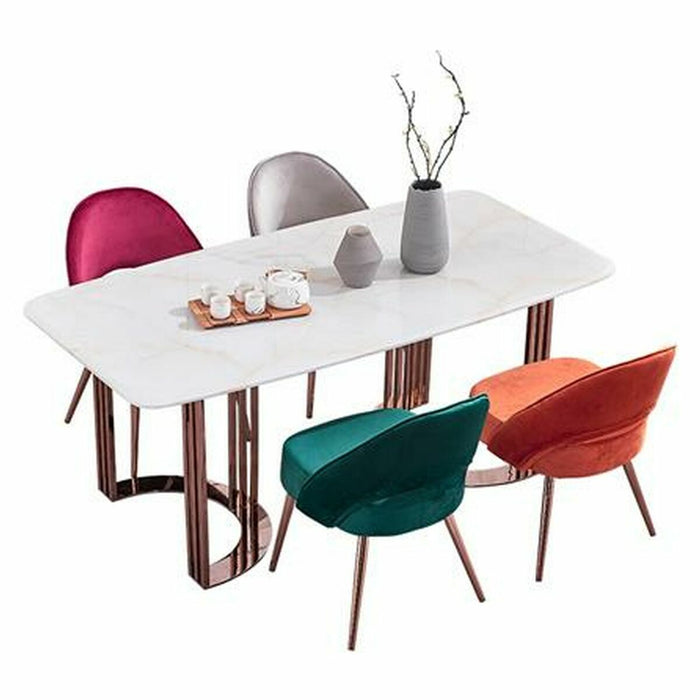Masă de Sufragerie DKD Home Decor Alb Gri Cupru Auriu* Marmură Oțel 180 x 90 x 75 cm