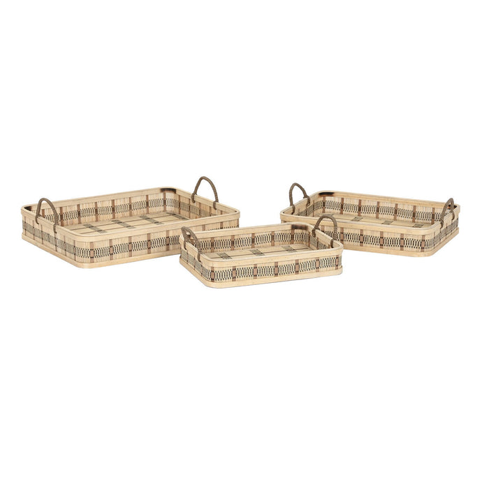 Set de Tăvi DKD Home Decor Natural Maro Deschis Urban (54 x 43 x 9 cm) (3 Unități)