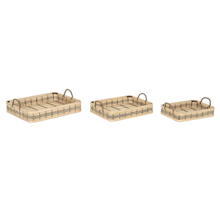 Set de Tăvi DKD Home Decor Natural Maro Deschis Urban (54 x 43 x 9 cm) (3 Unități)