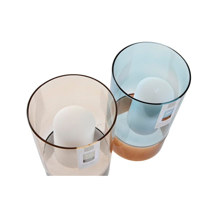 Suport de Lumânări DKD Home Decor Geam Bicolor Ceară 13 x 13 x 21 cm (2 Unități)