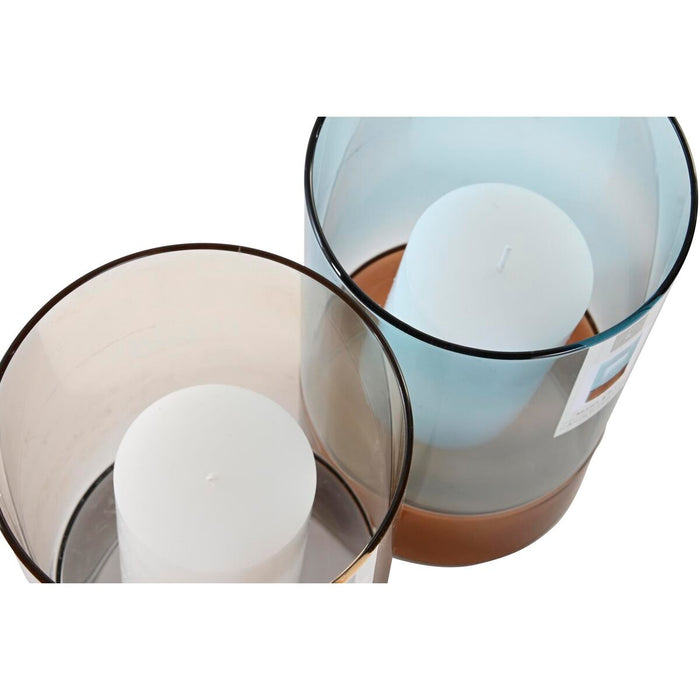 Suport de Lumânări DKD Home Decor Geam Bicolor Ceară 13 x 13 x 21 cm (2 Unități)