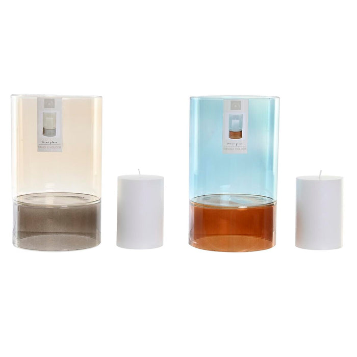 Suport de Lumânări DKD Home Decor Geam Bicolor Ceară 13 x 13 x 21 cm (2 Unități)