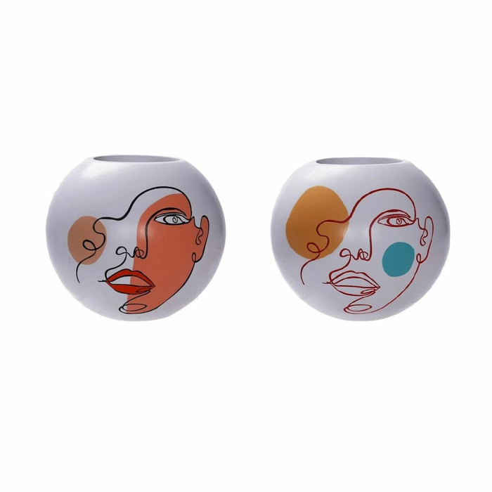 Vază DKD Home Decor 25,5 x 25,5 x 22 cm Față Alb Rășină Multicolor (2 Unități)