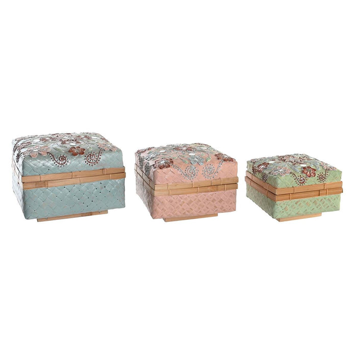 Set de Coșuri DKD Home Decor Multicolor Bambus Boho 29 x 29 x 22 cm