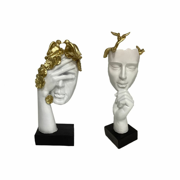 Figură Decorativă DKD Home Decor Față Alb Auriu* 14,5 x 9,5 x 31 cm (2 Unități)