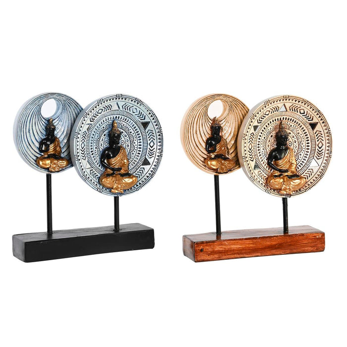 Figură Decorativă DKD Home Decor 25 x 6,7 x 25,6 cm Bej Albastru Buda Oriental (2 Unități)