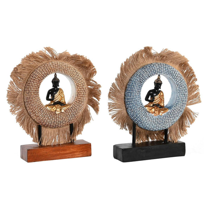Figură Decorativă DKD Home Decor 19 x 6 x 25 cm Bej Albastru Buda Oriental (2 Unități)