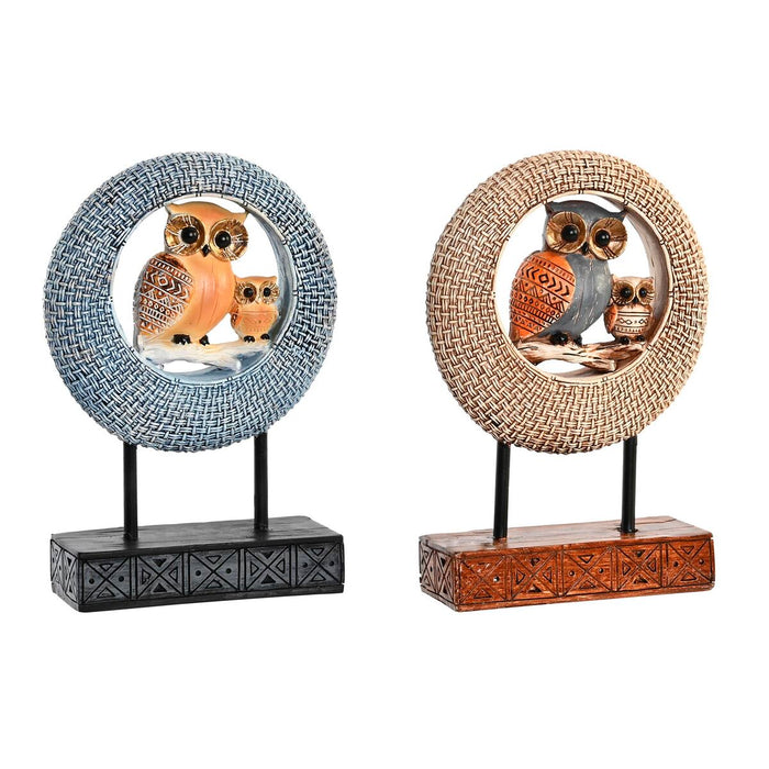 Figură Decorativă DKD Home Decor 16,5 x 6 x 25,5 cm Bej Bufniță Albastru Boho (2 Unități)