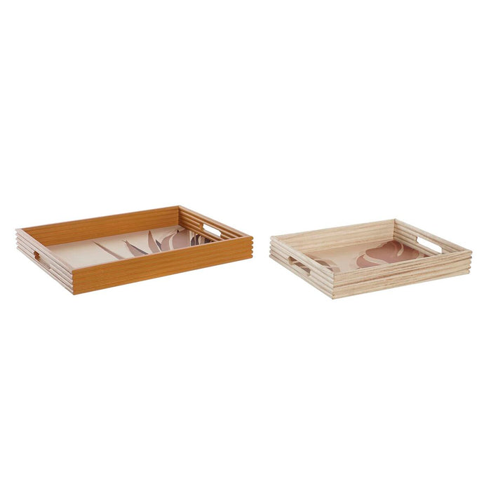 Set de Tăvi DKD Home Decor Natural Muştar Lemn MDF 40 x 5 x 30 cm Boho (2 Unități)