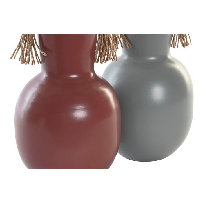 Vază DKD Home Decor 14 x 13 x 24 cm Gri Metal Teracotă (2 Unități)