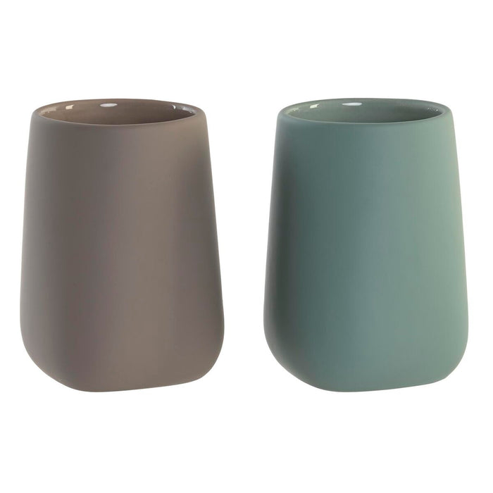 Suport pentru periuțe de dinți DKD Home Decor Verde Bej Dolomite 8 x 8 x 11 cm (2 Unități) (12 Unități)