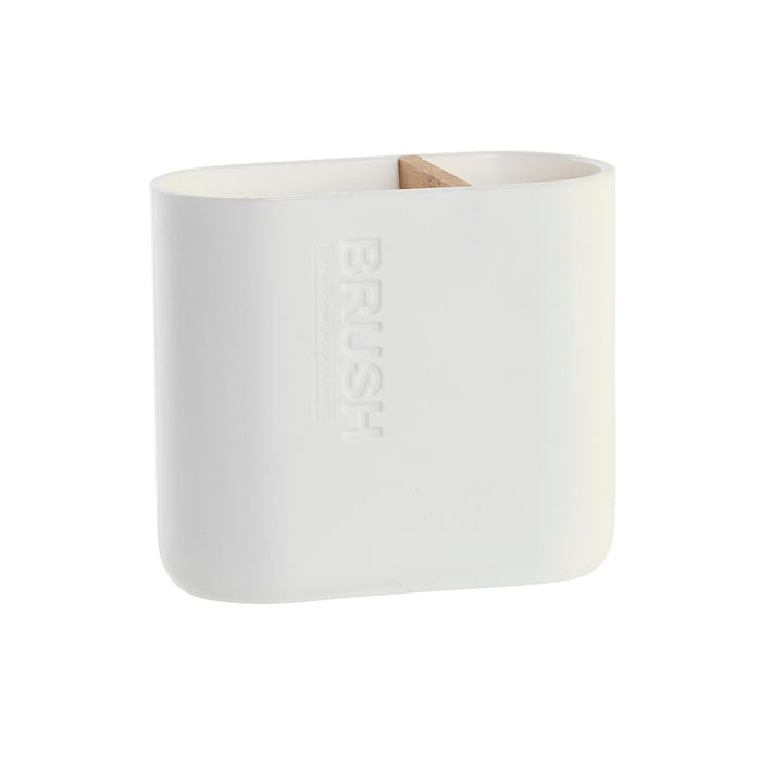Suport pentru periuțe de dinți DKD Home Decor Alb Natural Bambus polipropilenă 11,5 x 5,5 x 10,5 cm (12 Unități)