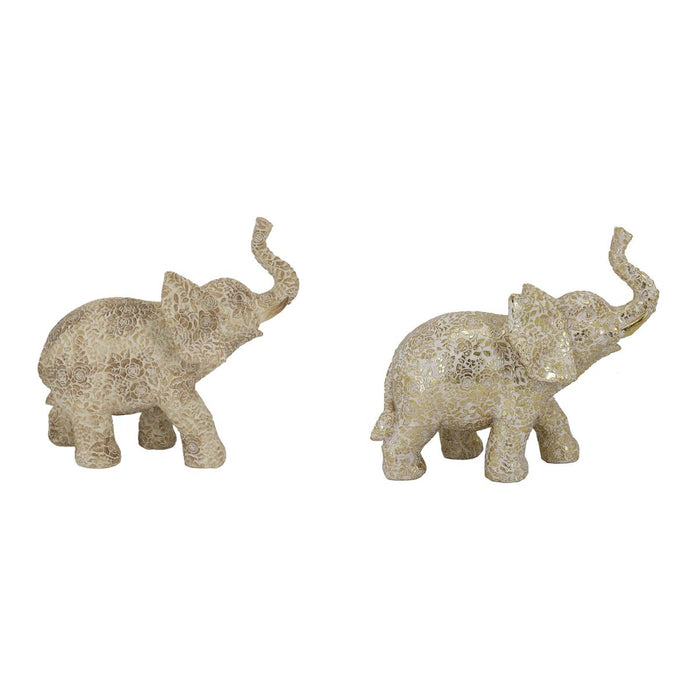 Figură Decorativă DKD Home Decor 22,7 x 11 x 20,8 cm Elefant Bej Auriu* Colonial (2 Unități)