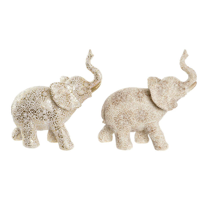 Figură Decorativă DKD Home Decor Bej Auriu* Elefant Colonial 25 x 11,8 x 25 cm (2 Unități)