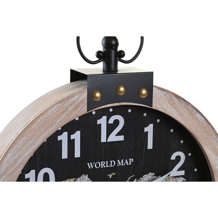 Ceas de Perete DKD Home Decor 40 x 6,5 x 46 cm Negru Maro Fier Vintage Lemn MDF Harta Lumii (2 Unități)