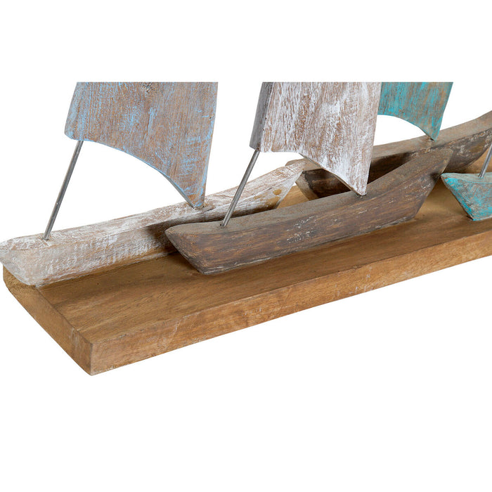 Figură Decorativă DKD Home Decor Bărci cu Pânze Metal Lemn de mango Mediterană (71 x 14 x 46 cm)