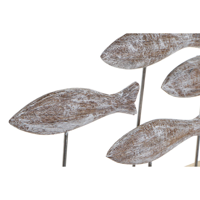 Figură Decorativă DKD Home Decor Natural Maro Alb Fier Lemn de mango Marinar Pești (65 x 9 x 31 cm)