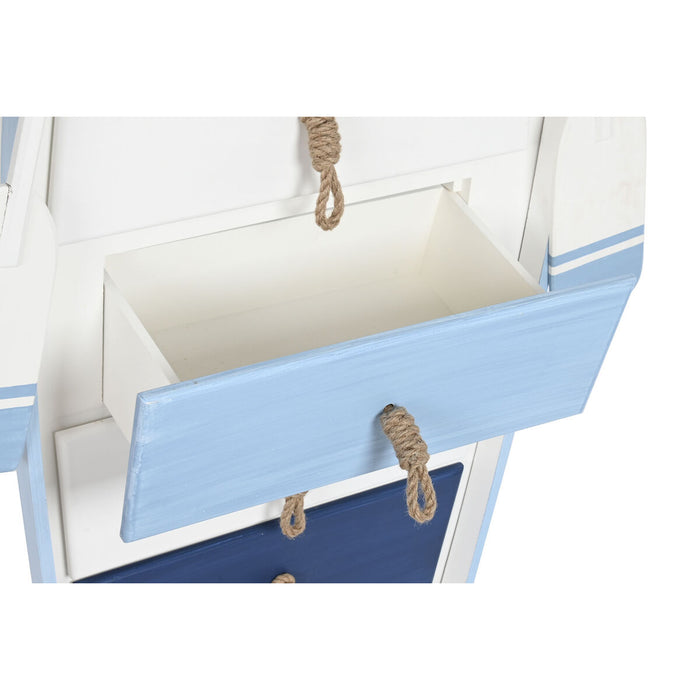 Raft DKD Home Decor 76 x 29 x 133 cm Brad Въже Alb Albastru celest Bleumarin Lemn MDF