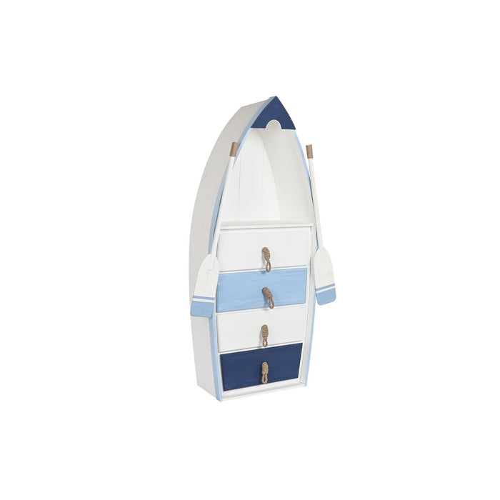 Raft DKD Home Decor 76 x 29 x 133 cm Brad Въже Alb Albastru celest Bleumarin Lemn MDF