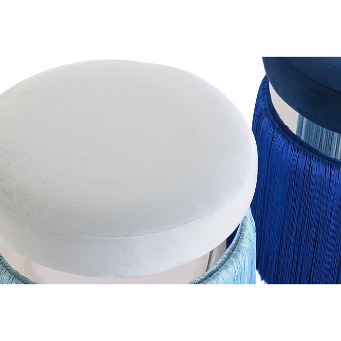 Suport pentru Picioare DKD Home Decor Argintiu Metal Albastru celest Bleumarin Franjuri 35 x 35 x 41 cm (2 Unități)