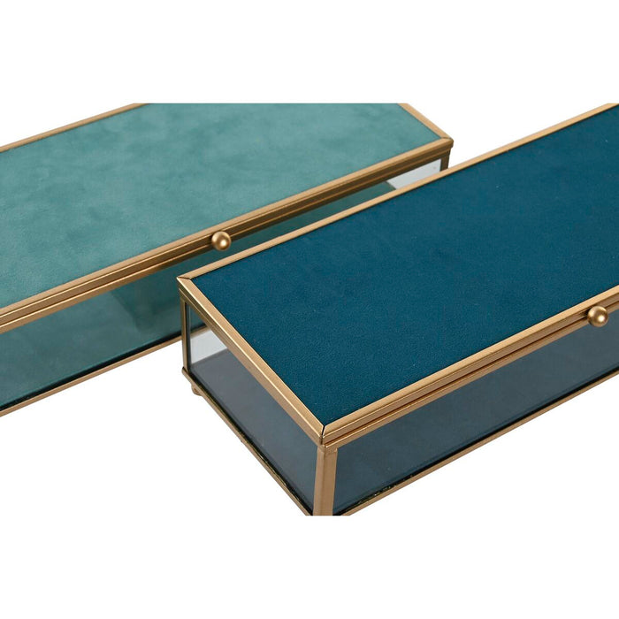 Casetă de Bijuterii DKD Home Decor Geam Metal Turquoise Albastru celest 25 x 10 x 5 cm (2 Unități)