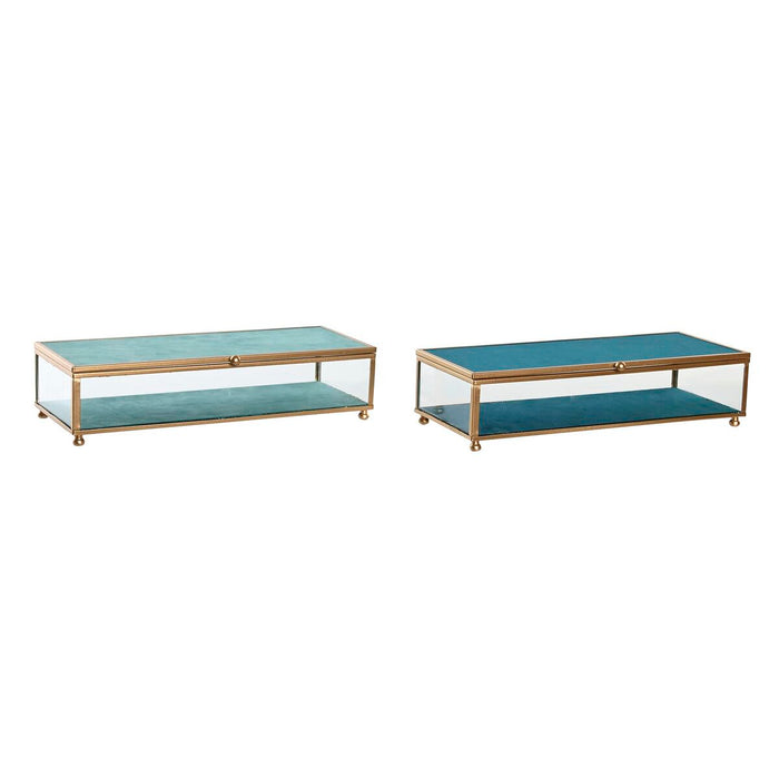 Casetă de Bijuterii DKD Home Decor Geam Metal Turquoise Albastru celest 25 x 10 x 5 cm (2 Unități)