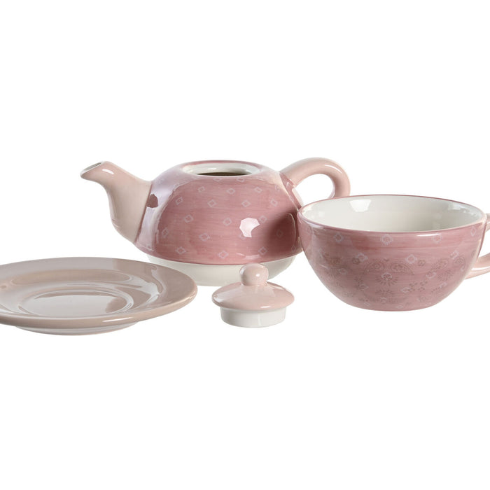 Set de Ceainic DKD Home Decor Roz Alb 750 ml Dolomite (3 Unități)
