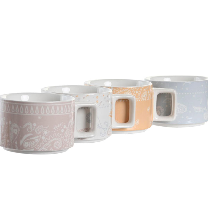 Set de Căni de Cafea DKD Home Decor Galben Albastru Alb Roșu Metal Bambus Dolomite 4 Piese 260 ml