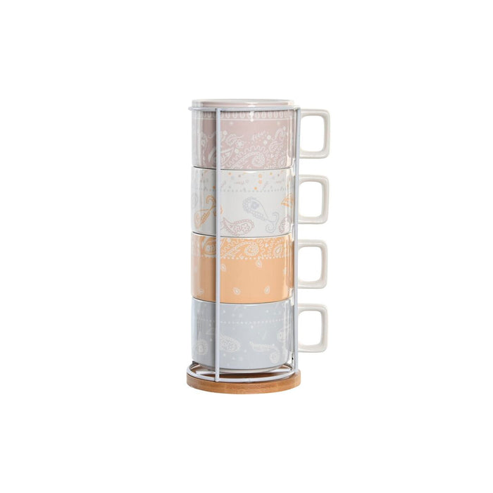 Set de Căni de Cafea DKD Home Decor Galben Albastru Alb Roșu Metal Bambus Dolomite 4 Piese 260 ml