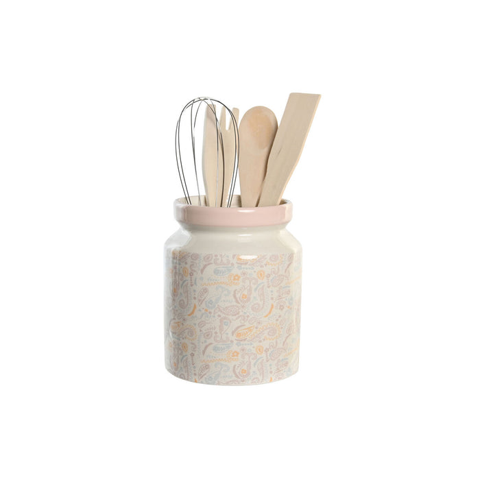 Suport pentru ustensile de bucătărie DKD Home Decor Roz Metal Alb Dolomite Lemn MDF 12 x 12 x 25 cm (5 Unități)
