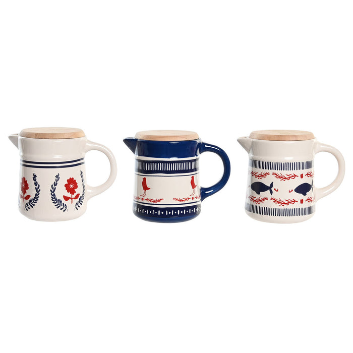 Tavă de scurgere pentru carne și pește DKD Home Decor Roșu Albastru Oțel inoxidabil Alb Gresie Lemn MDF 680 ml 3 Unități