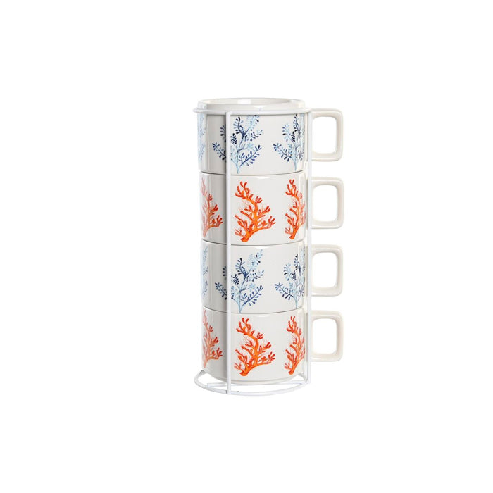 Set de Căni de Cafea DKD Home Decor Albastru Metal Fucsia 260 ml 4 Piese Dolomite