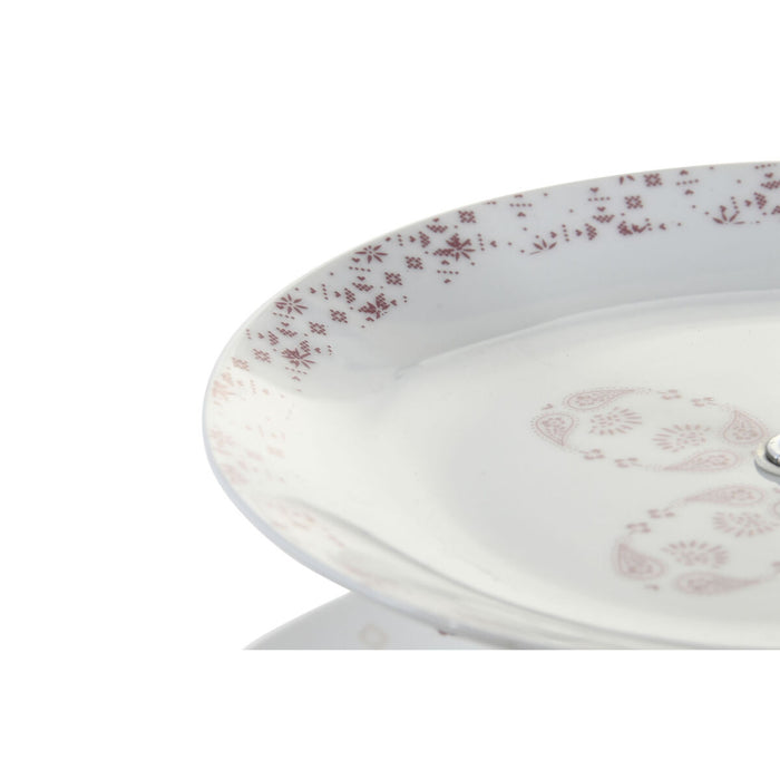 Fructieră DKD Home Decor 27 x 27 x 34 cm Porțelan Roz Metal Alb