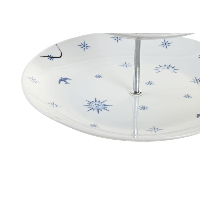 Fructieră DKD Home Decor 27 x 27 x 34 cm Porțelan Albastru Metal Alb