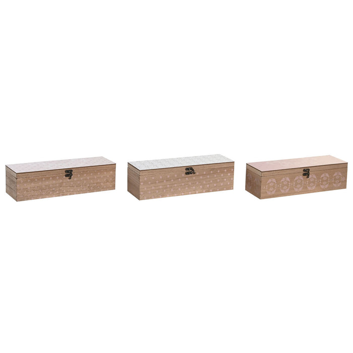 Cutie pentru infuzii DKD Home Decor 30 x 9 x 8 cm Geam Roz Alb 3 Piese Lemn MDF