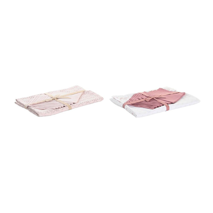 Față de masă și șervete DKD Home Decor 150 x 250 x 0,5 cm Roz Alb (2 Unități)