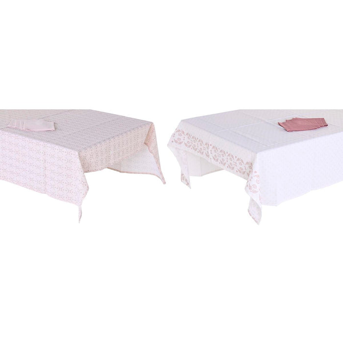 Față de masă și șervete DKD Home Decor 150 x 250 x 0,5 cm Roz Alb (2 Unități)