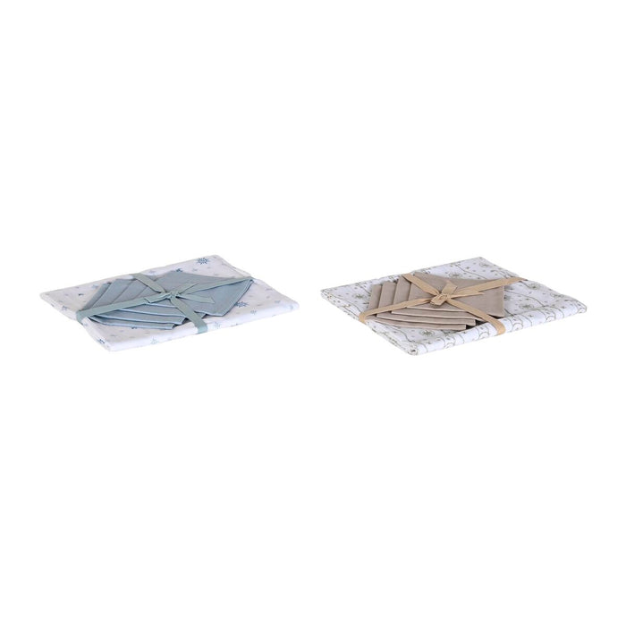 Față de masă și șervete DKD Home Decor 150 x 150 x 0,5 cm Albastru Maro Alb (2 Unități)