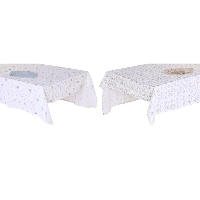 Față de masă și șervete DKD Home Decor 150 x 150 x 0,5 cm Albastru Maro Alb (2 Unități)