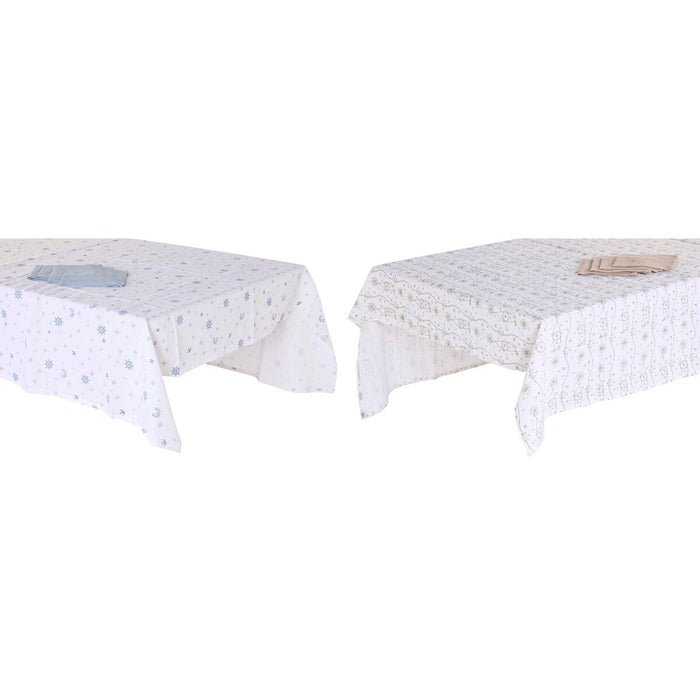 Față de masă și șervete DKD Home Decor 150 x 250 x 0,5 cm Albastru Maro Alb (2 Unități)