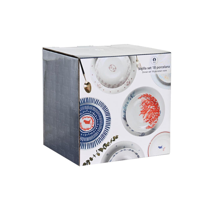 Set de Veselă DKD Home Decor Albastru Fucsia Porțelan Coral 18 Piese 27 x 27 x 3 cm