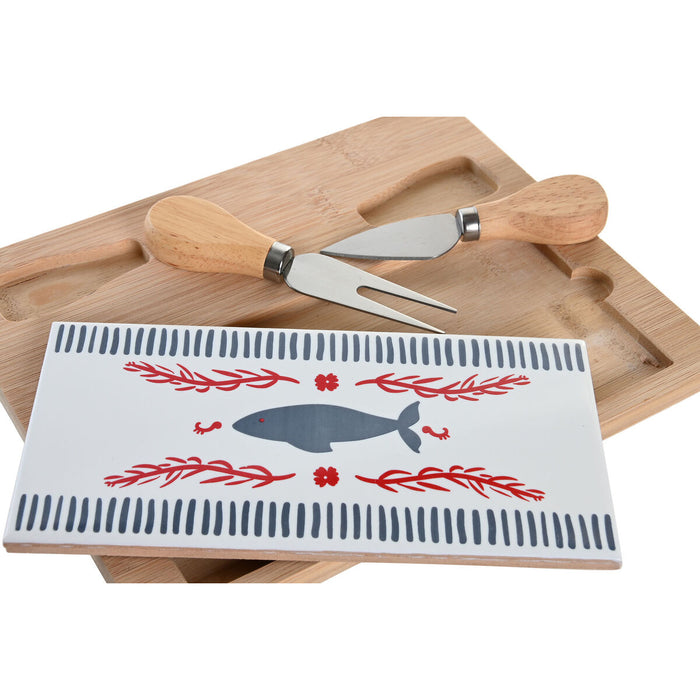 Set de Aperitiv DKD Home Decor 24,5 x 20 x 1,2 cm Roșu Albastru Gresie Mediterană Case