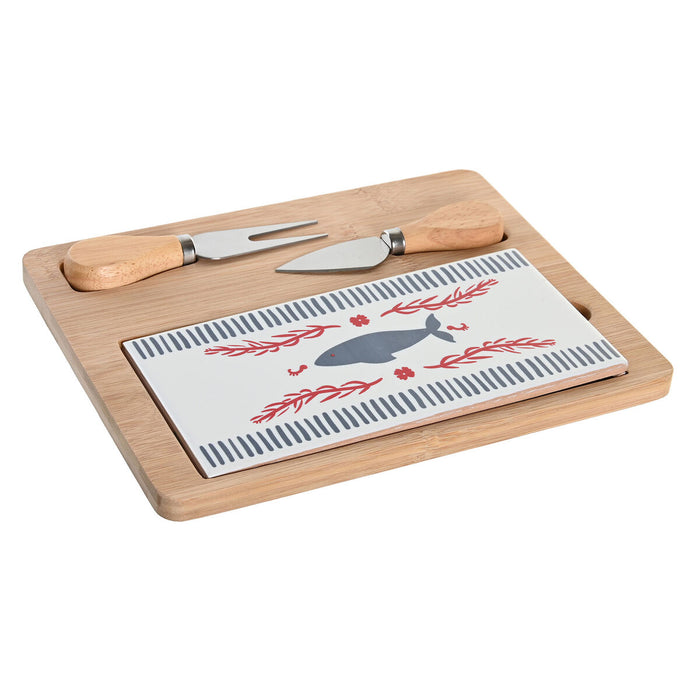 Set de Aperitiv DKD Home Decor 24,5 x 20 x 1,2 cm Roșu Albastru Gresie Mediterană Case