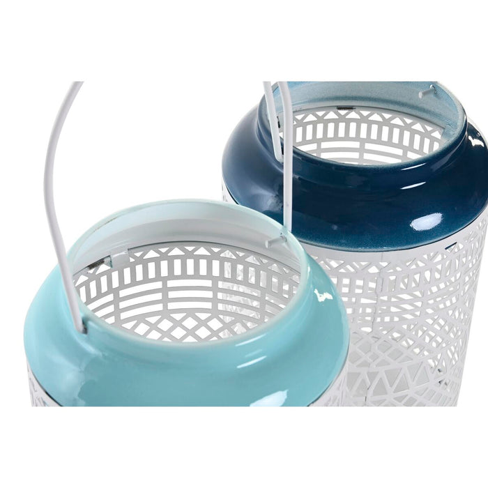 Suport de Lumânări DKD Home Decor Albastru celest Bleumarin Metal 15 x 15 x 24,5 cm (2 Unități)