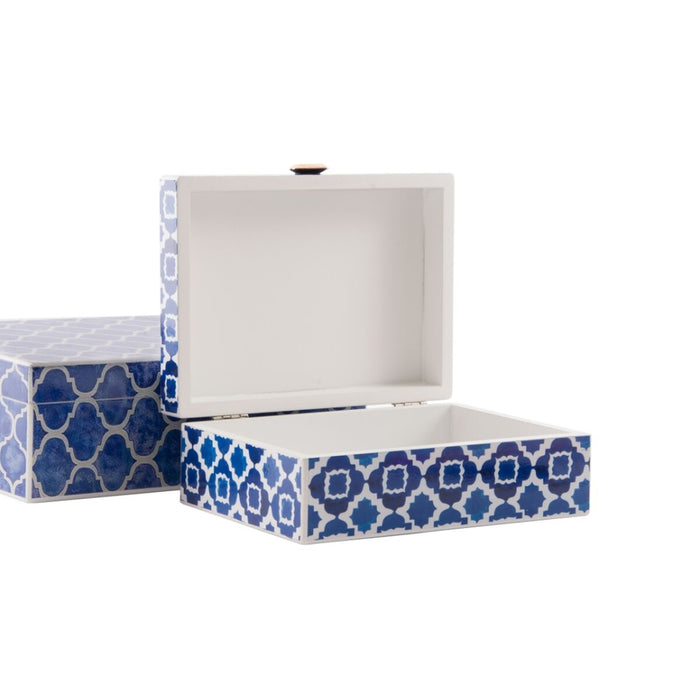 Casetă de Bijuterii DKD Home Decor Albastru Bleumarin Lemn 24 x 20 x 8 cm (2 Unități)