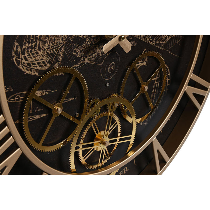 Ceas de Perete DKD Home Decor Avion Geam Auriu* Fier Maro închis (52 x 5 x 52 cm)